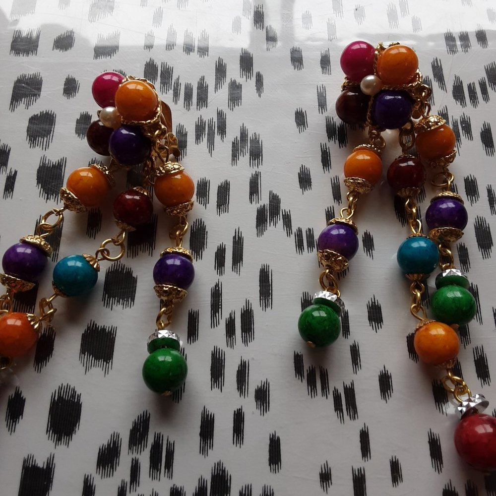 Long Multi-Colored Clip Earrings